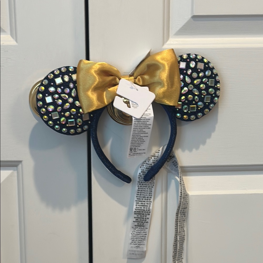 Disney World Mickey Ears -Gold Bow and Blue Sequin Ears Headband